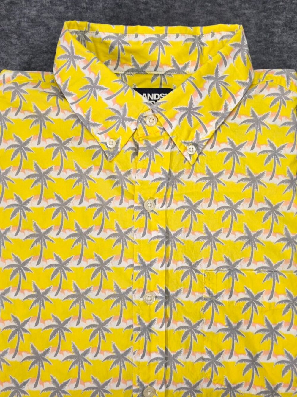 Lands' End Palm Tree Hawaiian Button Down Shirt Men L Yellow
